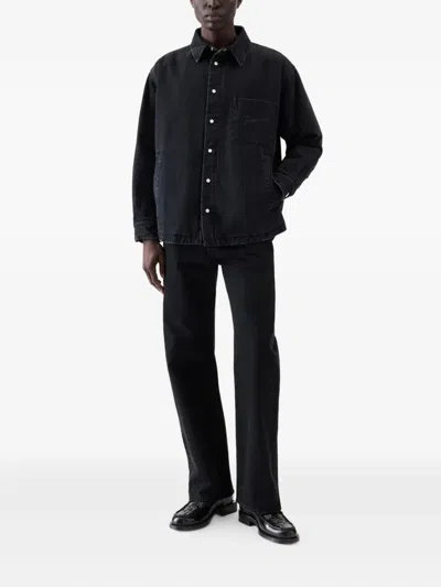 Jacquemus Virgin Wool Long-sleeve Shirt With Embroidered Logo In Black