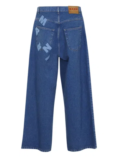 Marni Wide Leg Cotton Denim Jeans In Blue