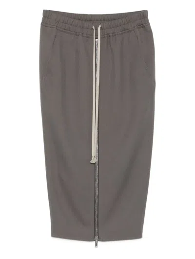 Rick Owens Zip-front Drawstring Midi Skirt In Gray