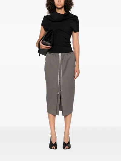 Rick Owens Zip-front Drawstring Midi Skirt In Gray