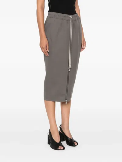 Rick Owens Zip-front Drawstring Midi Skirt In Gray