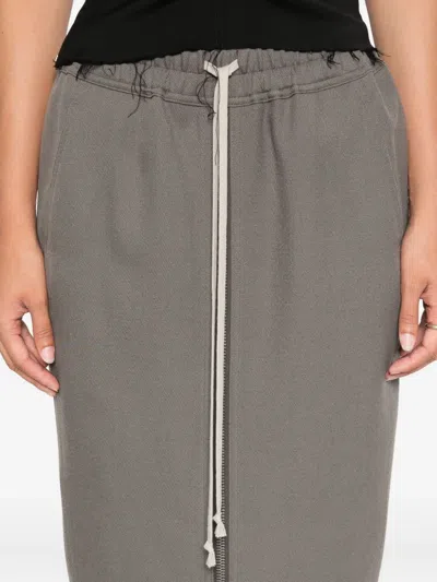 Rick Owens Zip-front Drawstring Midi Skirt In Gray