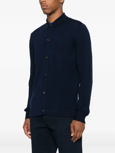 Eleventy Button-down Wool Shirt In Black