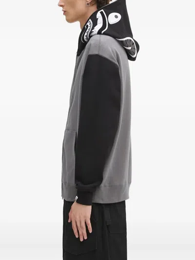 鲨鱼印花拉链连帽衫