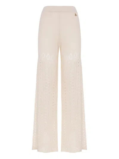Akep Knitted Lace-insert Trousers In Neutral