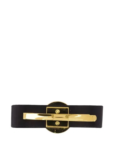 Versace Medusa-plaque Decorative-stitch Hairpin In Black