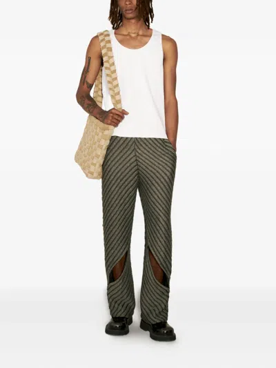 Isa Boulder Diagonal-striped Regular Trousers In Green