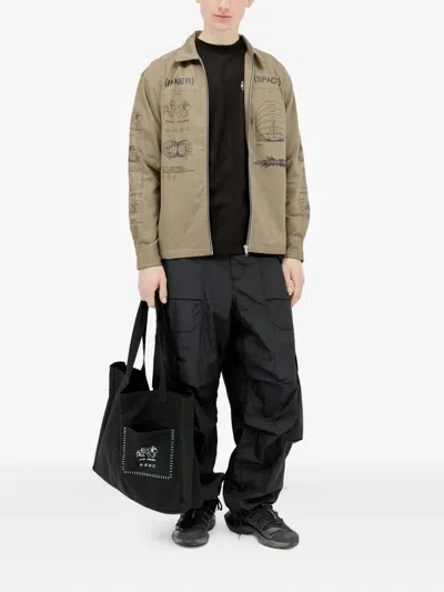 Space Available Inner Space Plant Print Zip-front Shirt Jacket In Brown