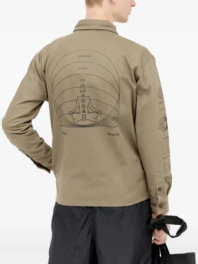 Space Available Inner Space Plant Print Zip-front Shirt Jacket In Brown