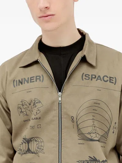 Space Available Inner Space Plant Print Zip-front Shirt Jacket In Brown
