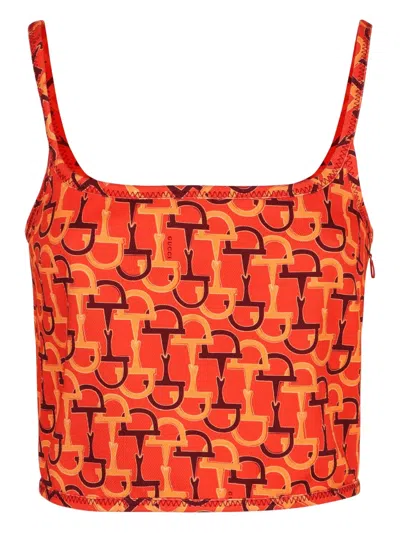 Gucci Orange Top With Spaghetti Straps And All-over Horsebit Print In Cotton Woman In Animal Print