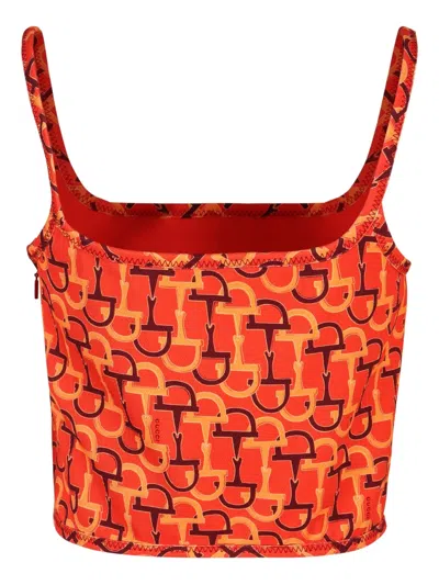 Gucci Orange Top With Spaghetti Straps And All-over Horsebit Print In Cotton Woman In Animal Print