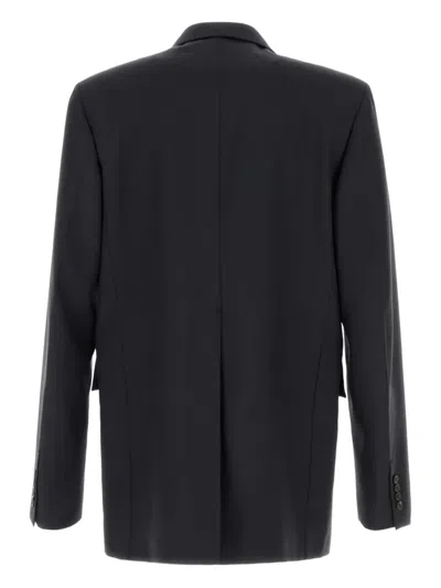 Gucci Men Dark Grey Jacket With Chest Pocket And Embossed Logo In Wool Gabardine Man In Blue