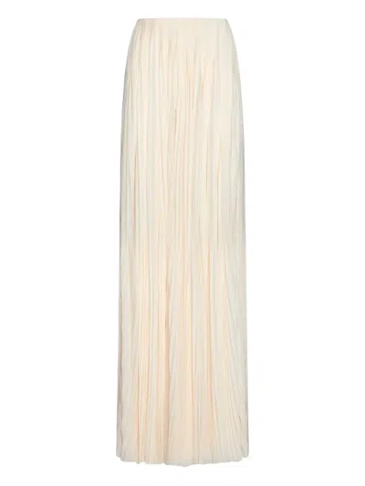 Saint Laurent Women Pleated Viscose Long Skirt In White