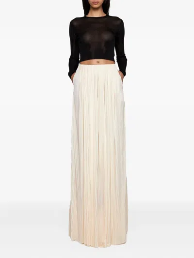 Saint Laurent Women Pleated Viscose Long Skirt In White
