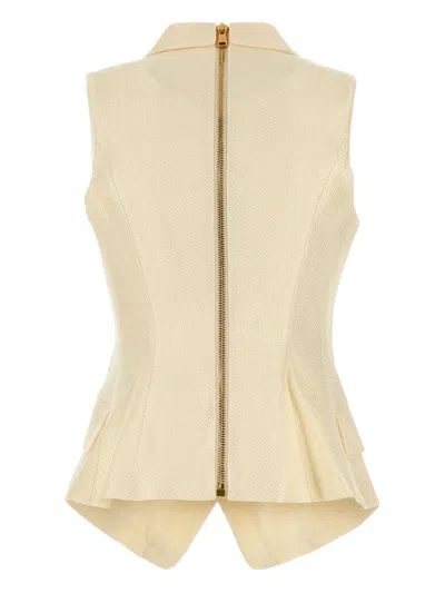 Balmain Jacquard Vest With Flap Pockets And Gold-tone Buttons In Yellow