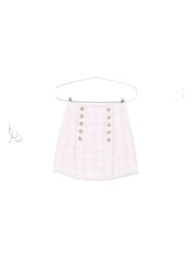 Balmain Tweed High Waist Buttoned Mini Skirt In White