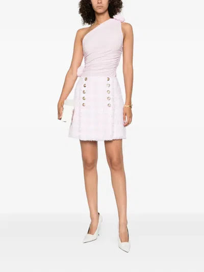 Balmain Tweed High Waist Buttoned Mini Skirt In White