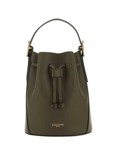 J & M Davidson Poppy Leather Drawstring Bucket Bag In Green