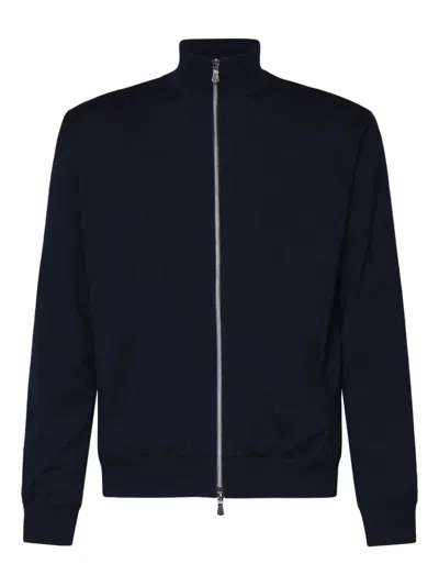 Fedeli Paros Reversible Full Zip Stretch Bomber Sweater In Navy In Blue