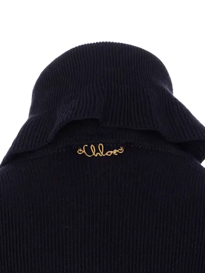 Chloé Chloè Wool And Cotton Turtleneck Pullover In Blue