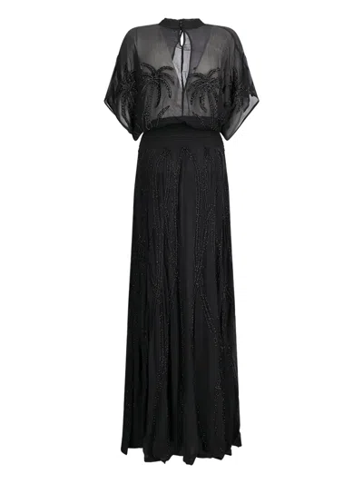 Retroféte Nalina Palm-tree Beaded Maxi Dress In Black