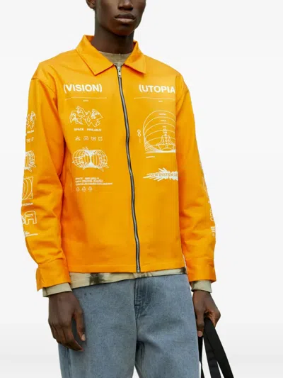 Space Available Utopia Graphic-print Zip-front Jacket In Orange