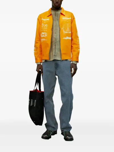 Space Available Utopia Graphic-print Zip-front Jacket In Orange