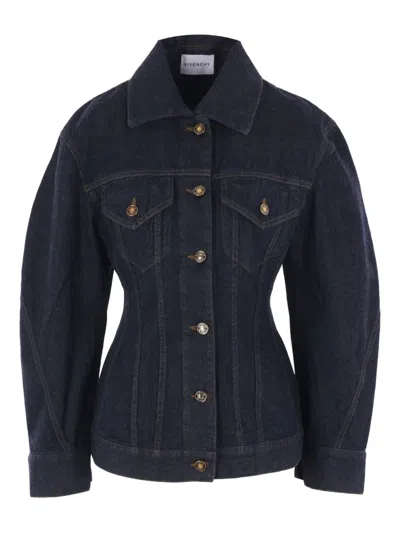 Givenchy Cocoon-sleeve Waisted Denim Jacket In Blue