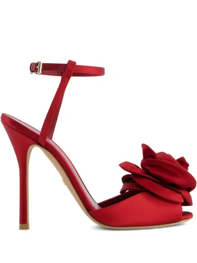 Giambattista Valli 110mm Satin Rose-embellished Sandals In Multi