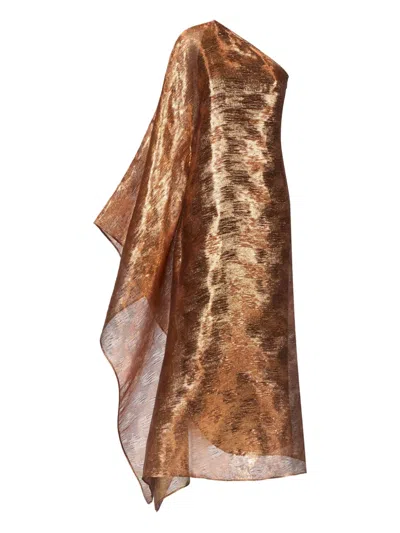 Taller Marmo Betsy Metallic One-shoulder Dress In Brown