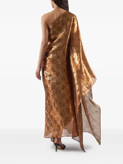 Taller Marmo Betsy Metallic One-shoulder Dress In Brown