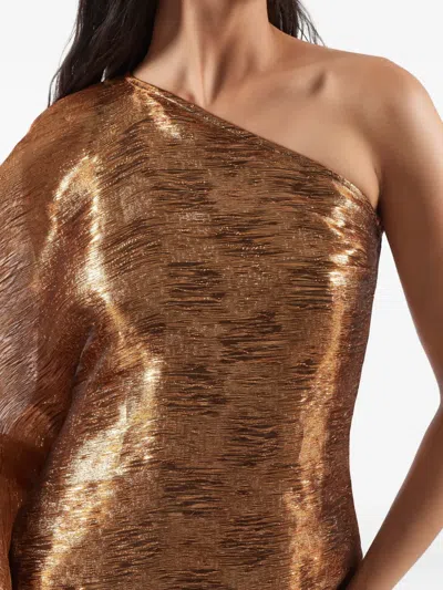 Taller Marmo Betsy Metallic One-shoulder Dress In Brown