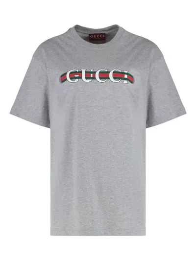 Gucci Women Grey Printed Cotton Jersey T-shirt In Gray