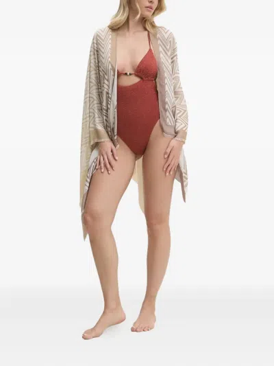 Missoni Zigzag-pattern Fringed Poncho In Red