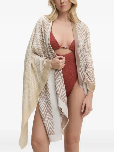 Missoni Zigzag-pattern Fringed Poncho In Red