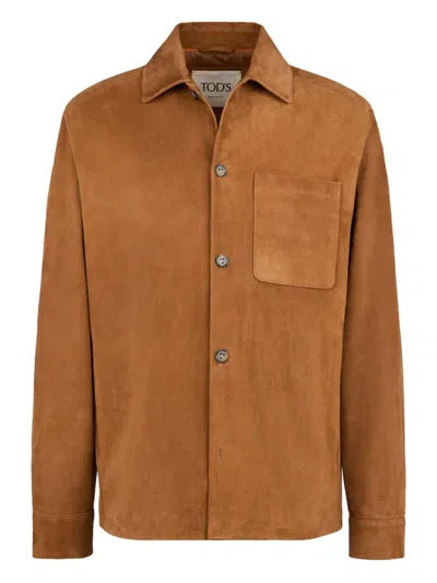 Tod's Pashmy Suede Shirt Jacket In Brown