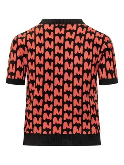 Msgm Logo-jacquard Short-sleeve Sweater In Red