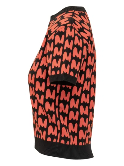 Msgm Logo-jacquard Short-sleeve Sweater In Red