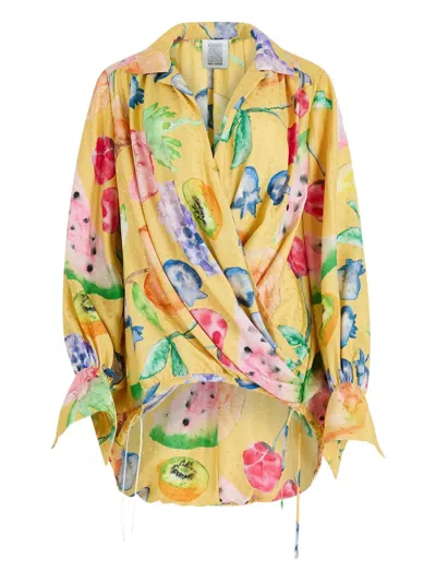 Rosie Assoulin Fruit-print Drawstring Top In Multi
