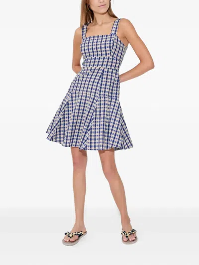 Rosie Assoulin Seersucker Checked Skater Dress In Blue