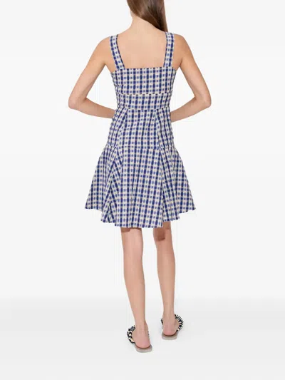 Rosie Assoulin Seersucker Checked Skater Dress In Blue