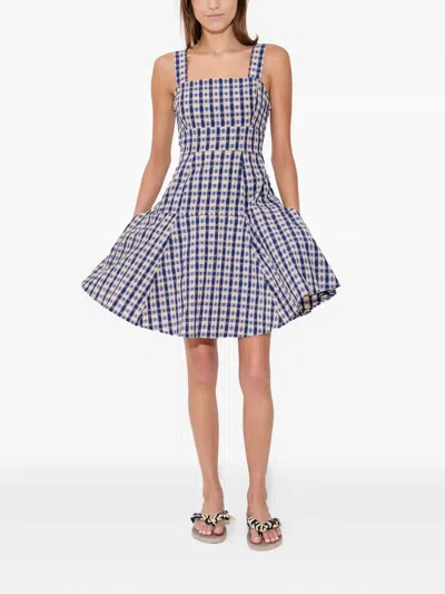 Rosie Assoulin Seersucker Checked Skater Dress In Blue