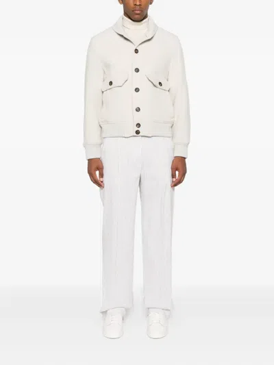 Eleventy Single-breasted Button-down Long Sleeve Casual Jacket In White