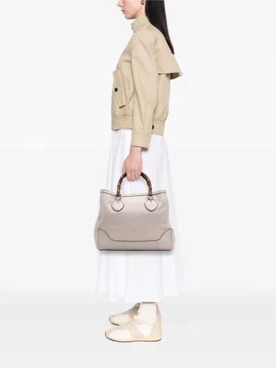 Pre-owned Gucci 2016-2025 Medium Leather Bamboo Diana Tote Bag In White