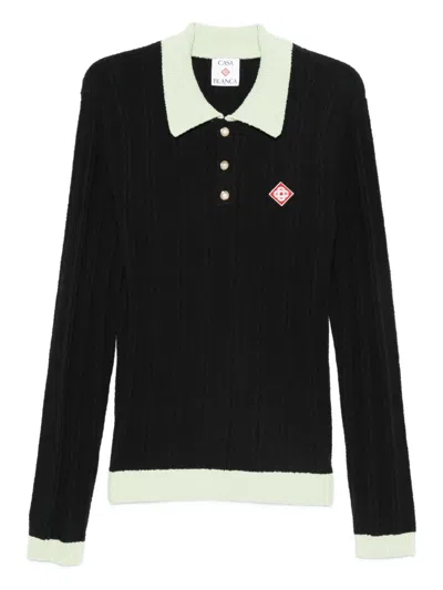 Casablanca Men Black Polo Shirt With Classic Collar And Logo Patch On The Front In Cotton Blend Man In Black