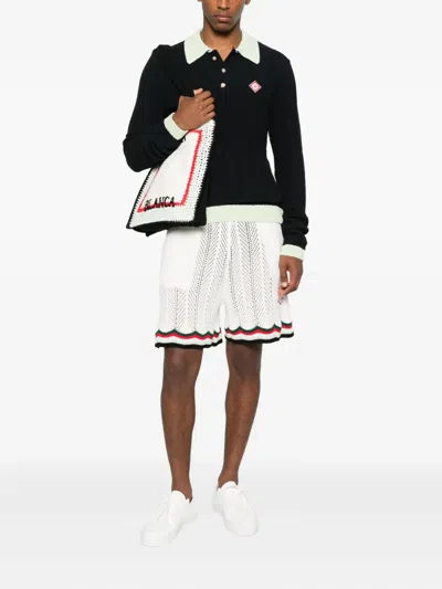 Casablanca Men Black Polo Shirt With Classic Collar And Logo Patch On The Front In Cotton Blend Man In Black