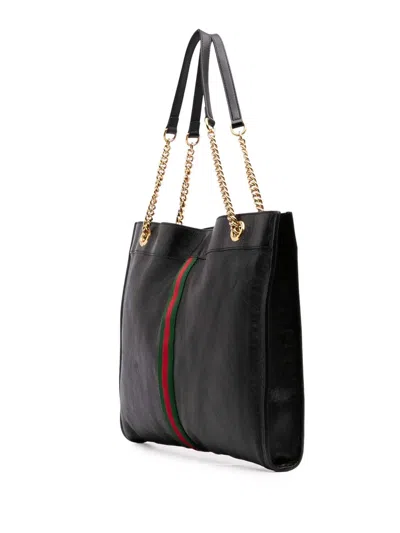 Pre-owned Gucci 2016-2025 Large Web Leather Rajah Tote Bag In Black