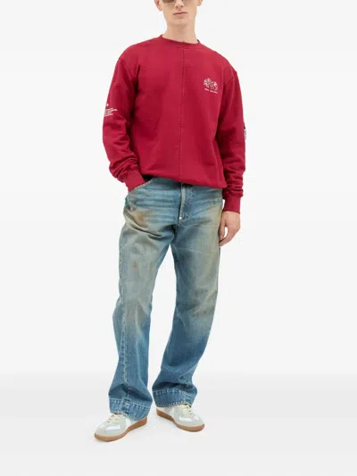 Space Available Uniform Panel-design Crew-neck Sweatshirt In Red