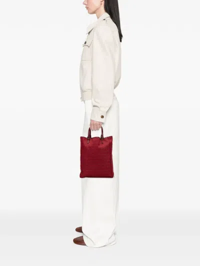Pre-owned Fendi 2000-2010 Zucchino Canvas Tote Bag In Red